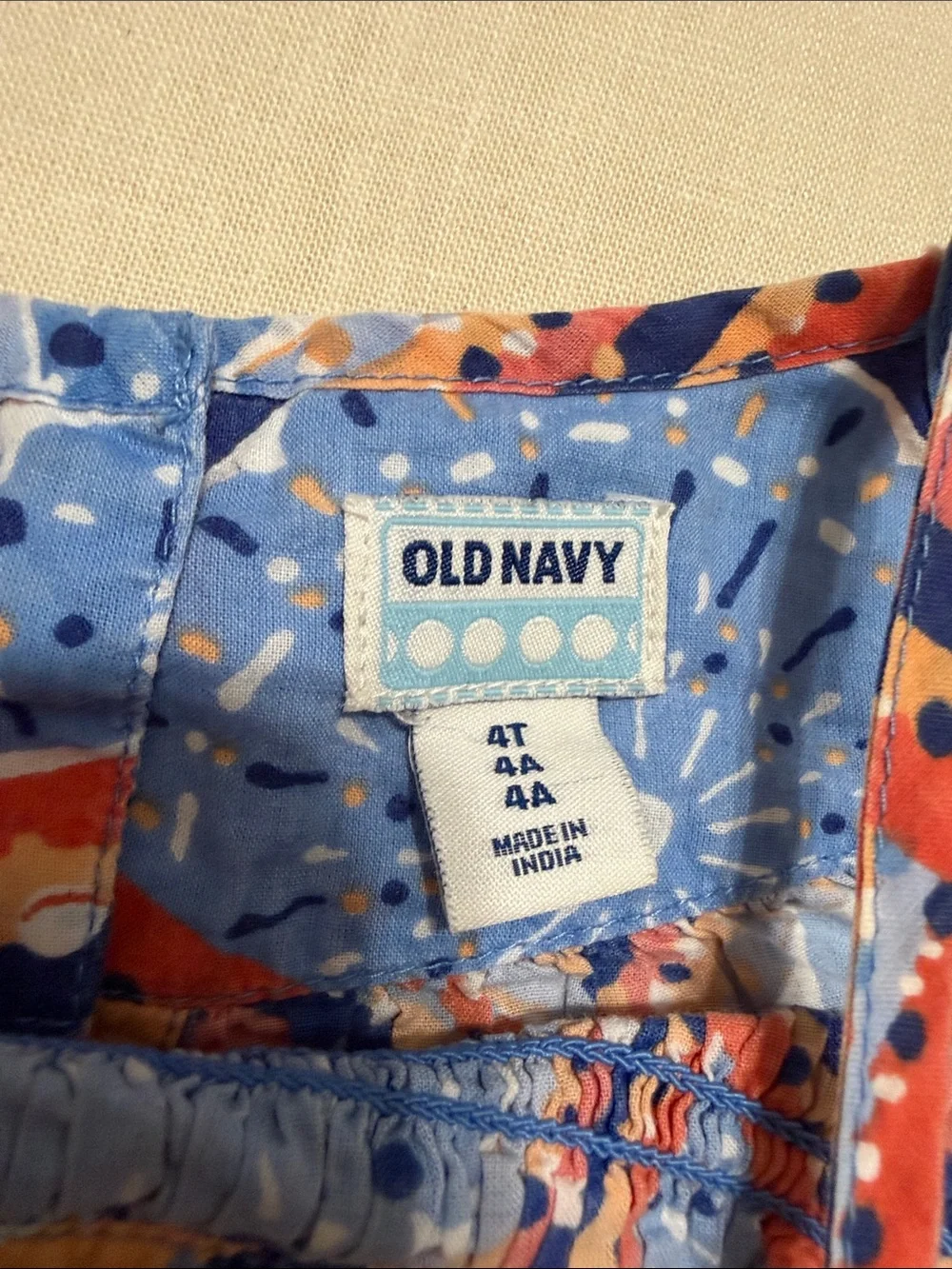 Old Navy Blue Multicolor Arc-Print Sundress with Smocking & Brick Brack Trim, 4T